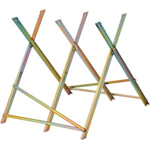 Sägebock aus galvanisiertem Stahl für Holzstücke, ideal für Innen- und Außenbereich.