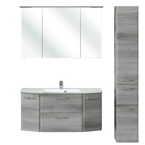 Pelipal Badmöbel-Set Quickset 328 Graphit, 4-teilig mit Hochschrank und LED-Spiegelschrank.