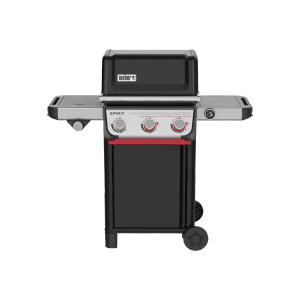 Schwarzer Weber Gasgrill Spirit EX-335 mit 3 Brennern, Smart Connect und Seitentischen. Moderner Grillwagen mit Rädern.