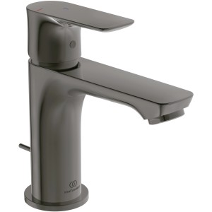 Ideal Standard Waschtischarmatur Connect Air Slim, Magnetic Grey, mit Zugknopf-Ablaufgarnitur.