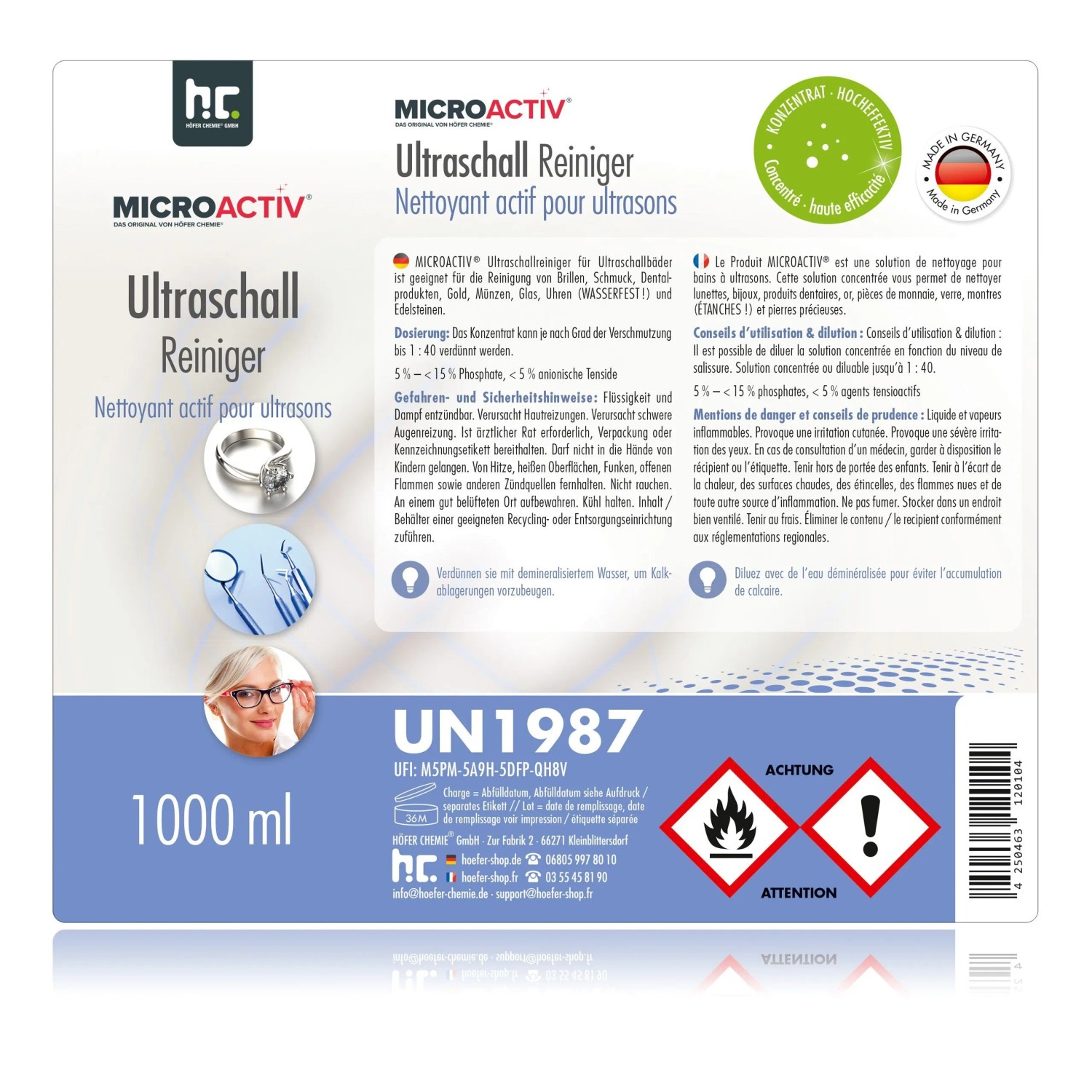 Microactiv Ultraschallreiniger, 15x1 Liter Flaschen für Ultraschallbäder.