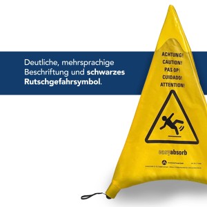 Gelbes, faltbares Warnschild "Achtung Rutschgefahr" mit schwarzem Piktogramm.