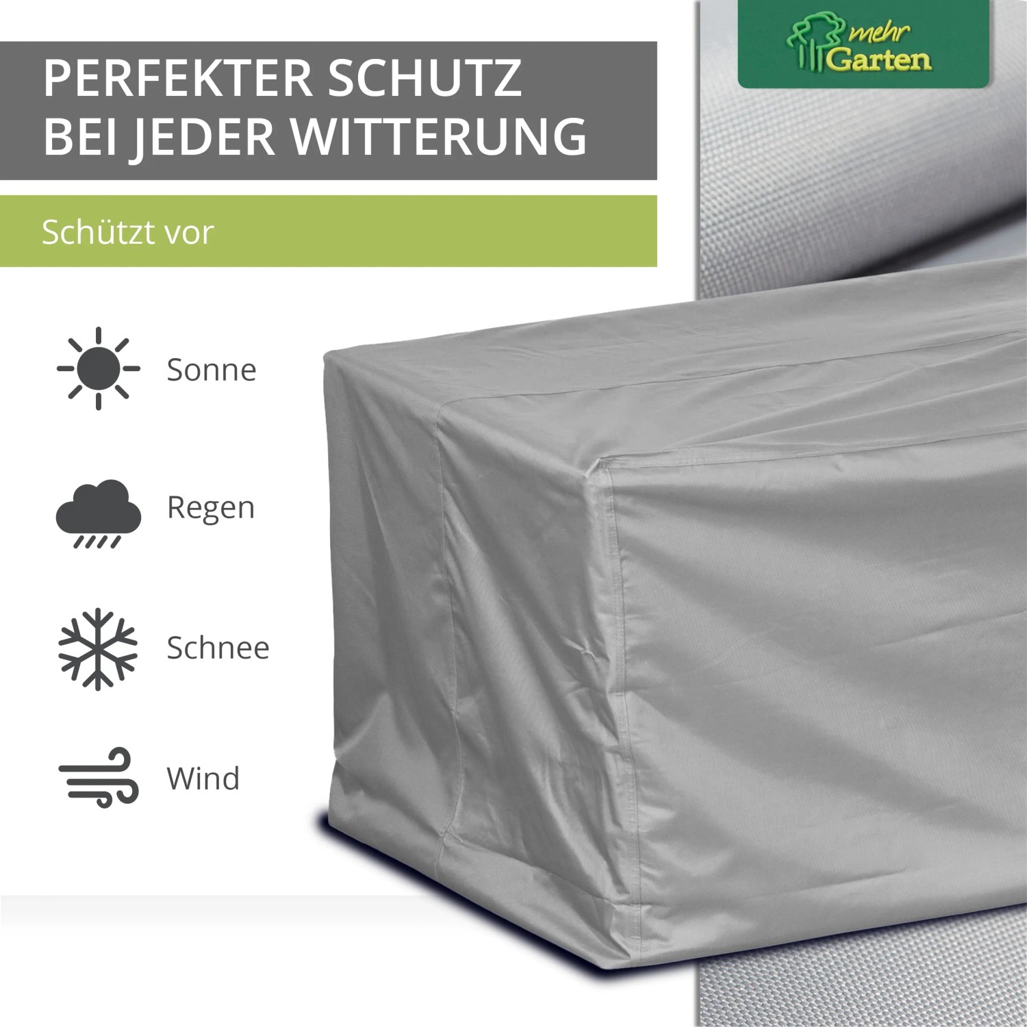 Graue Mehr Garten Schutzhülle für Loungesofa, wasserdicht und UV-beständig.