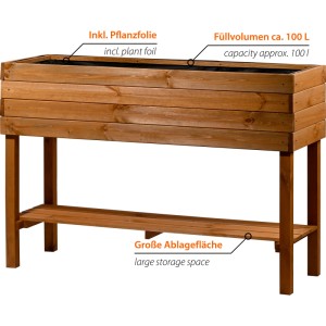Dobar Großes Hochbeet mit Ablagefläche Braun 80 cm x 117 cm x 40 cm FSC®