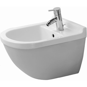 Weißes Duravit Starck 3 Wand-Bidet 54 cm mit Hahnloch und Überlauf, inklusive Durafix Befestigung.