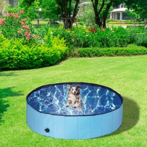 Relaxdays Hundepool Kunststoff MDF Blau Faltbar 120 cm x 30 cm 3,7 kg
