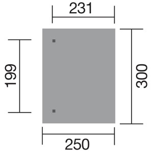 Skizze der Weka Terrassenüberdachung Größe 1, 300x250 cm, mit Maßangaben.