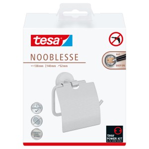 Tesa Nooblesse Toilettenpapierhalter mit Deckel in Edelstahloptik, zur Wandmontage ohne Bohren.