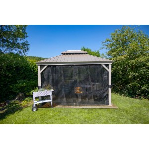 Sojag Pavillon Messina 10x12 Champagner mit Moskitonetz im Garten.