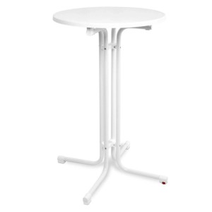 Weißer runder Stehtisch ø 70 cm für Indoor & Outdoor. Klappbar, witterungsbeständig und robust.