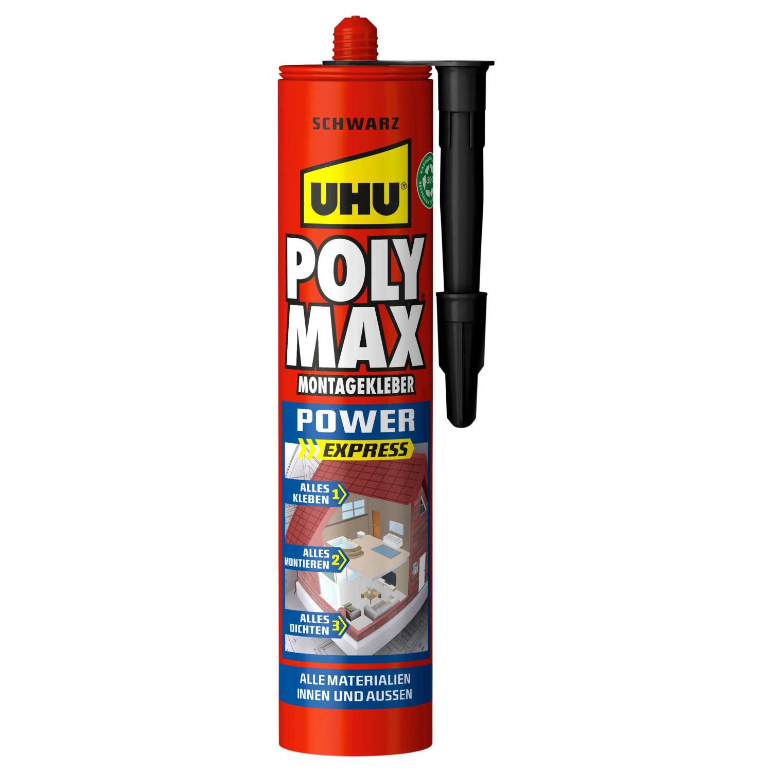 UHU Poly Max Montagekleber Power Schwarz Kartusche. Starker Baukleber zum Kleben, Montieren, Abdichten innen & außen.