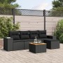 Schwarze 6-tlg. Garten-Sofagarnitur aus Poly Rattan mit Kissen und Tisch für Terrasse & Garten.