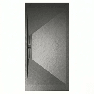 Rechteckige, anthrazitfarbene Mirlo Mineralguss Duschwanne Edis, 80x120 cm, mit Ablauf.