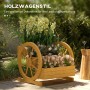 Outsunny Hochbeet im Wagen-Design aus Tannenholz, naturfarben, mit Blumen bepflanzt.