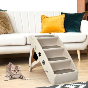 Costway 4-Stufige Haustiertreppe Hunderampe Tragbar Tiertreppe Beige