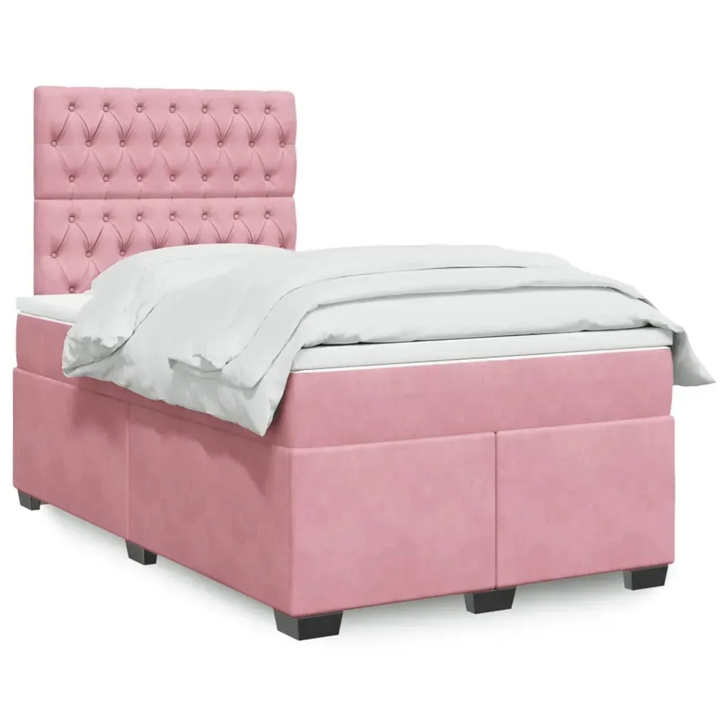 Rosa vidaXL Boxspringbett 120x200 cm mit Samtbezug, Matratze und Kopfteil.