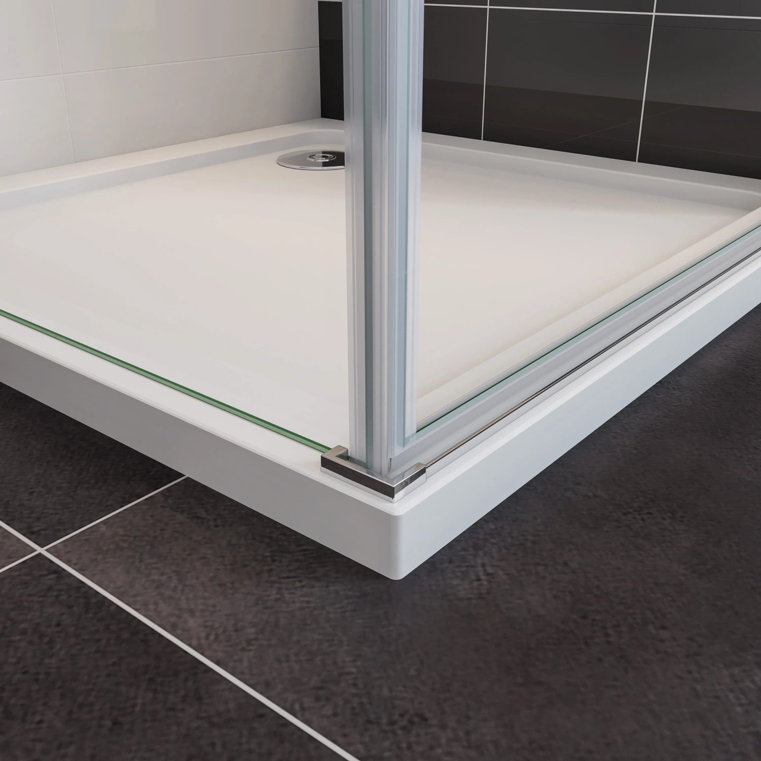 AICA Eckeinstieg Duschkabine 90x90cm mit Schwingtür und Seitenwand, Chrom-Rahmen, Klarglas.