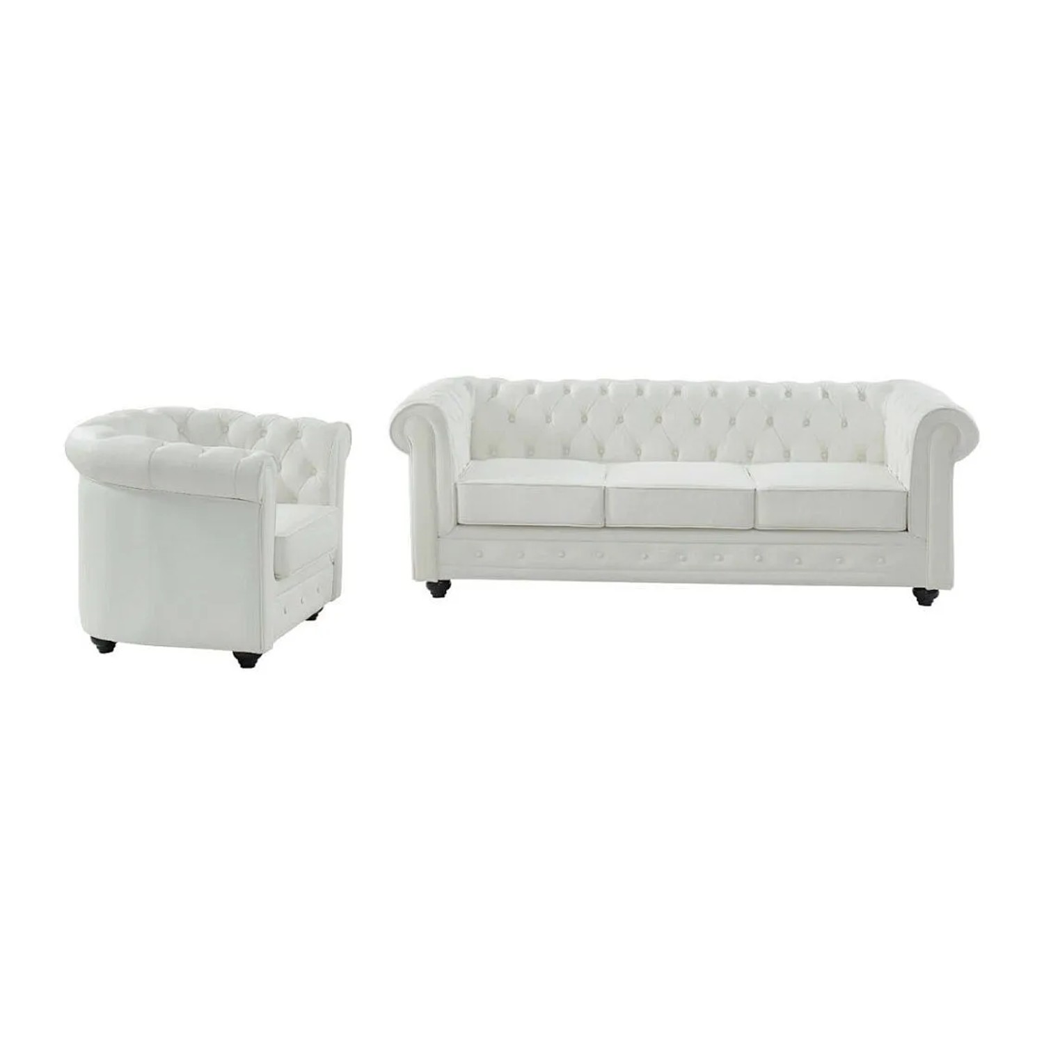 Vente-unique Couchgarnitur Mit Sessel Chesterfield Weiß 205 cm  82 cm