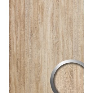 Beige WALLFACE Wandpaneel mit Holzoptik Eiche. Selbstklebende Holzpaneele für die Wand.