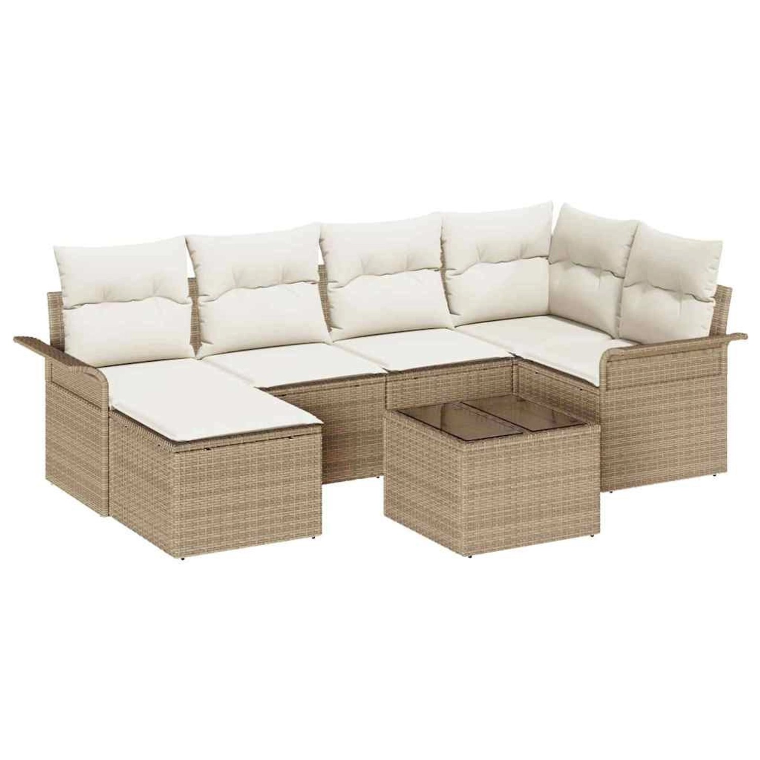 vidaXL Garten-Sofa-Set mit Kissen 7-Tlg Beige Poly Rattan 3345441 günstig online kaufen