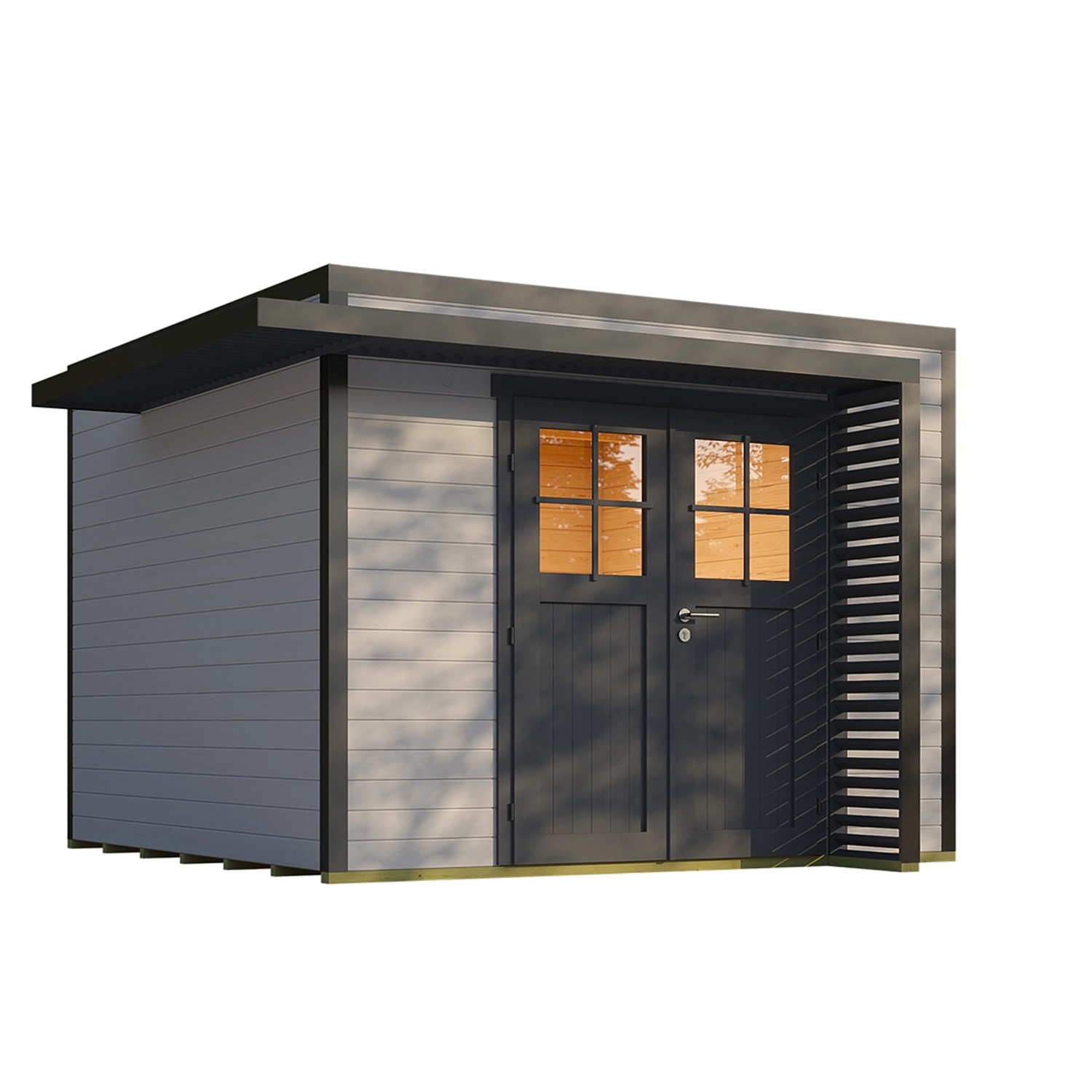 Weka Gartenhaus Amberley Doppeltür Grau-Anthrazit 300 cm x 300 cm günstig online kaufen