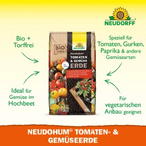 Sack Neudorff Neudohum Tomaten- und Gemüseerde 20 l, torffrei und ideal für Tomaten, Gurken und Paprika.