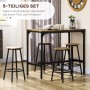 HOMCOM Bartisch-Set, 5-teilig im Industrie-Design mit Tisch und 4 Barhockern in Braun.