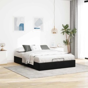 Schwarzes Ottoman-Bett (140x200 cm) aus Samt ohne Matratze. Bett mit Stauraum.