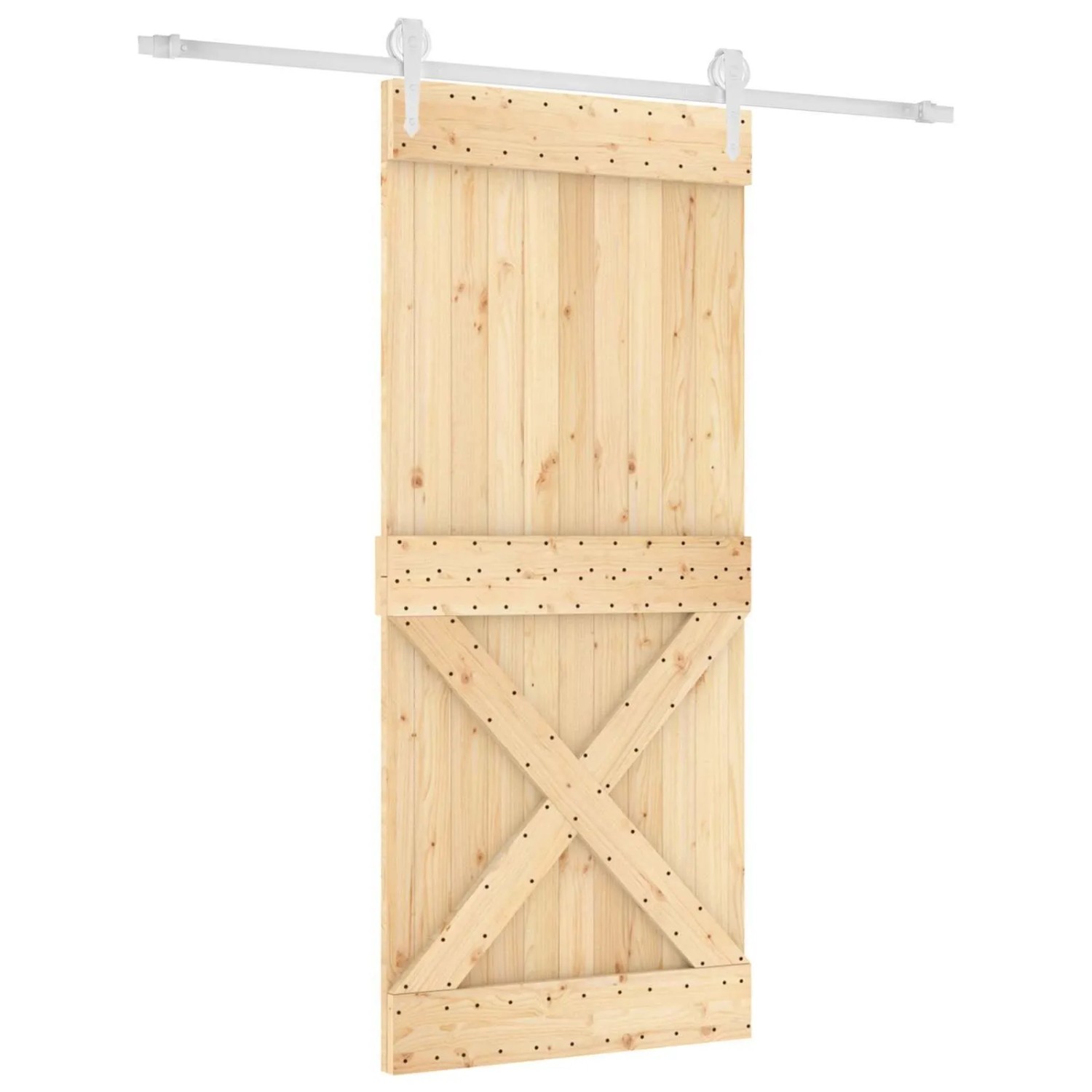 vidaXL Schiebetür Natur und Weiß 90 x 210 cm Massivkiefer 3445191