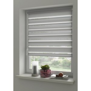 Gardinia Doppelrollo EasyFix, 90x150 cm, grau, am Fenster mit Deko.