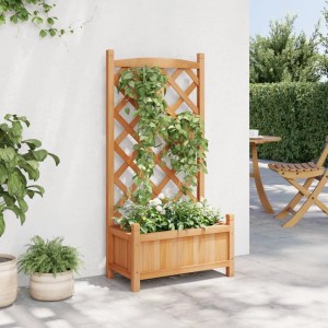 Brauner vidaXL Pflanzkübel mit Spalier aus Massivholz Tanne für Kletterpflanzen im Garten.