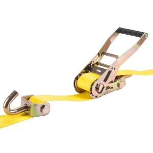 STAHLWERK Radsicherung TRS-50 ST, 2er Set. Gelber Spanngurt mit Ratsche und Haken zur Ladungssicherung.