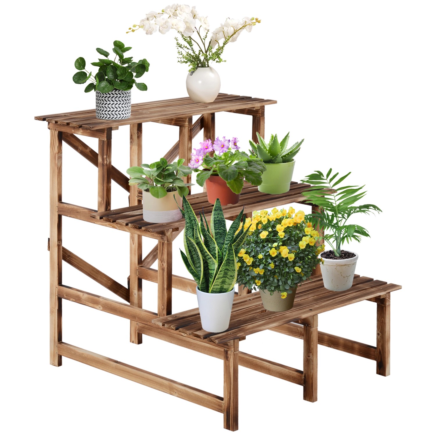 Outsunny  Pflanzenregal Tannenholz Verkohlt L80 x B80 x H78cm günstig online kaufen