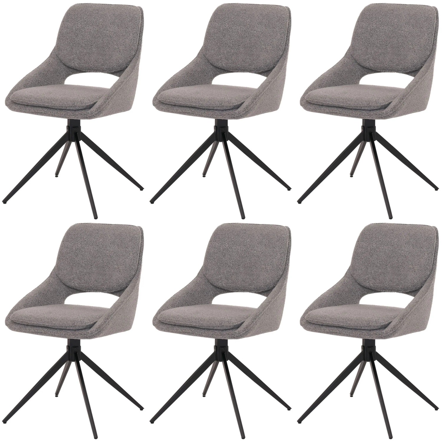 MCW Esszimmerstuhl N73 6er-Set Textil Boucle 540g/m² Grau