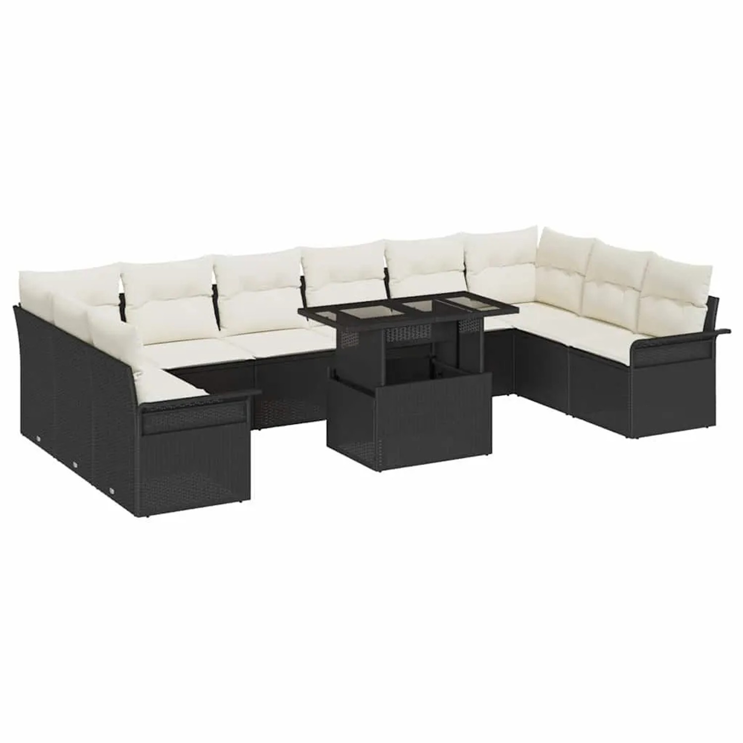 vidaXL Garten-Sofa-Set mit Kissen 11-Tlg Schwarz Poly Rattan 3357090