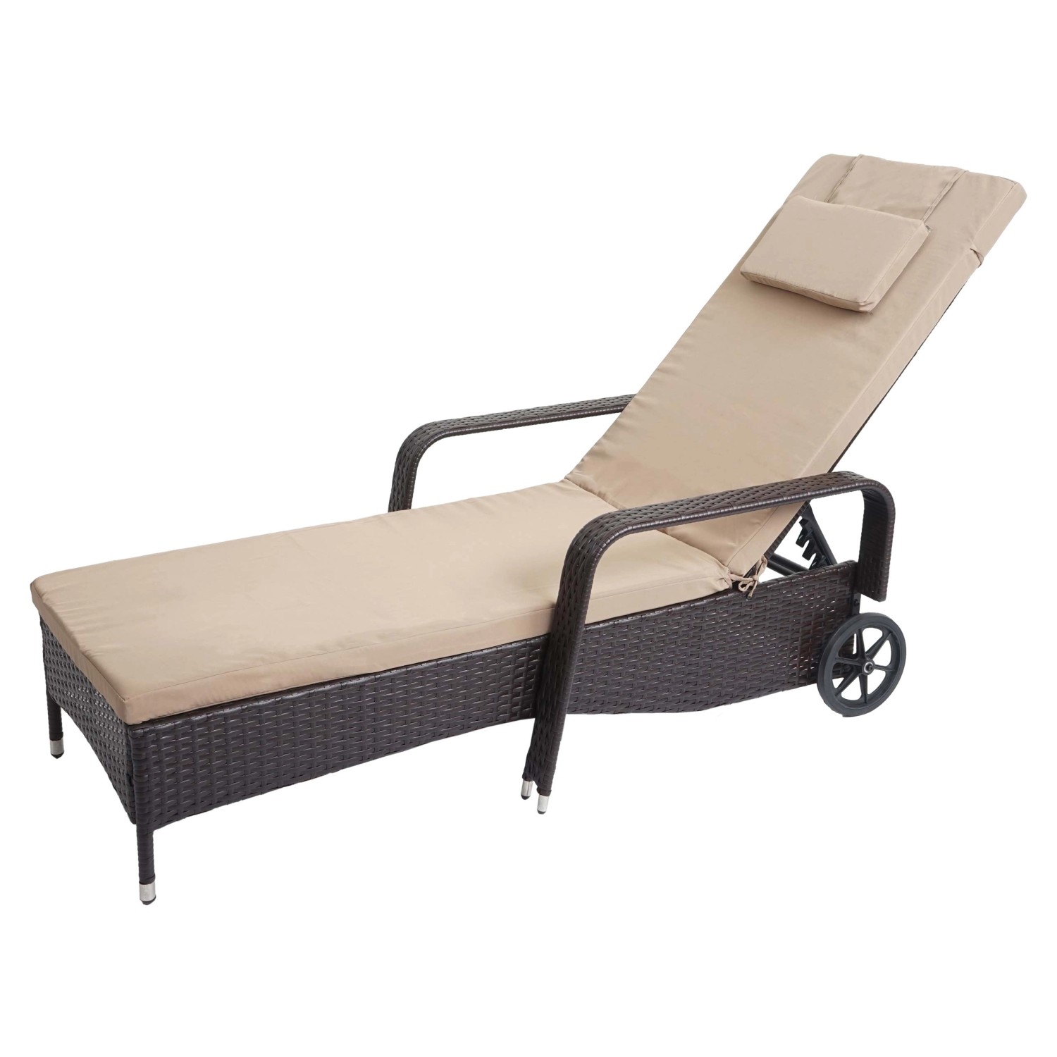 MCW Poly-Rattan Sonnenliege Cesena Braun Kissen beige