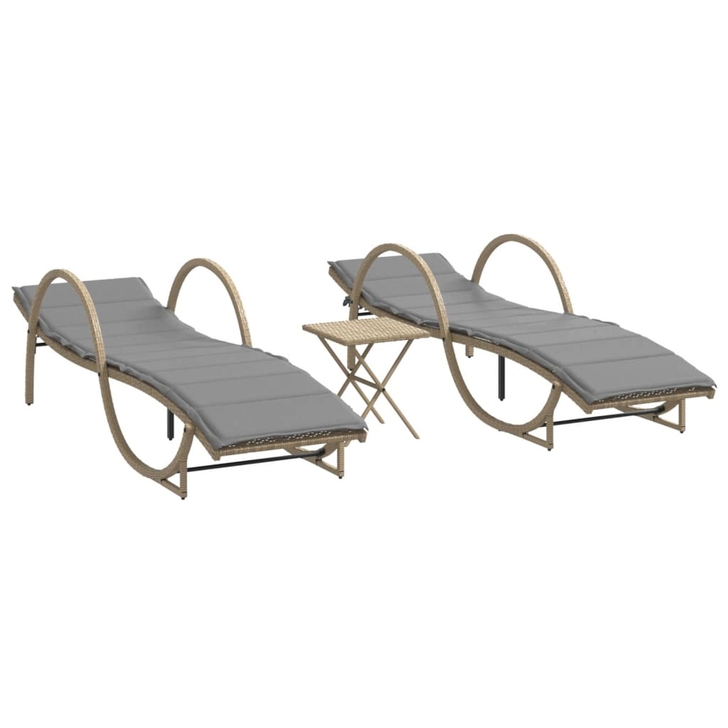 vidaXL Sonnenliegen 2 Stk mit Tisch Beige Poly Rattan 368267 günstig online kaufen