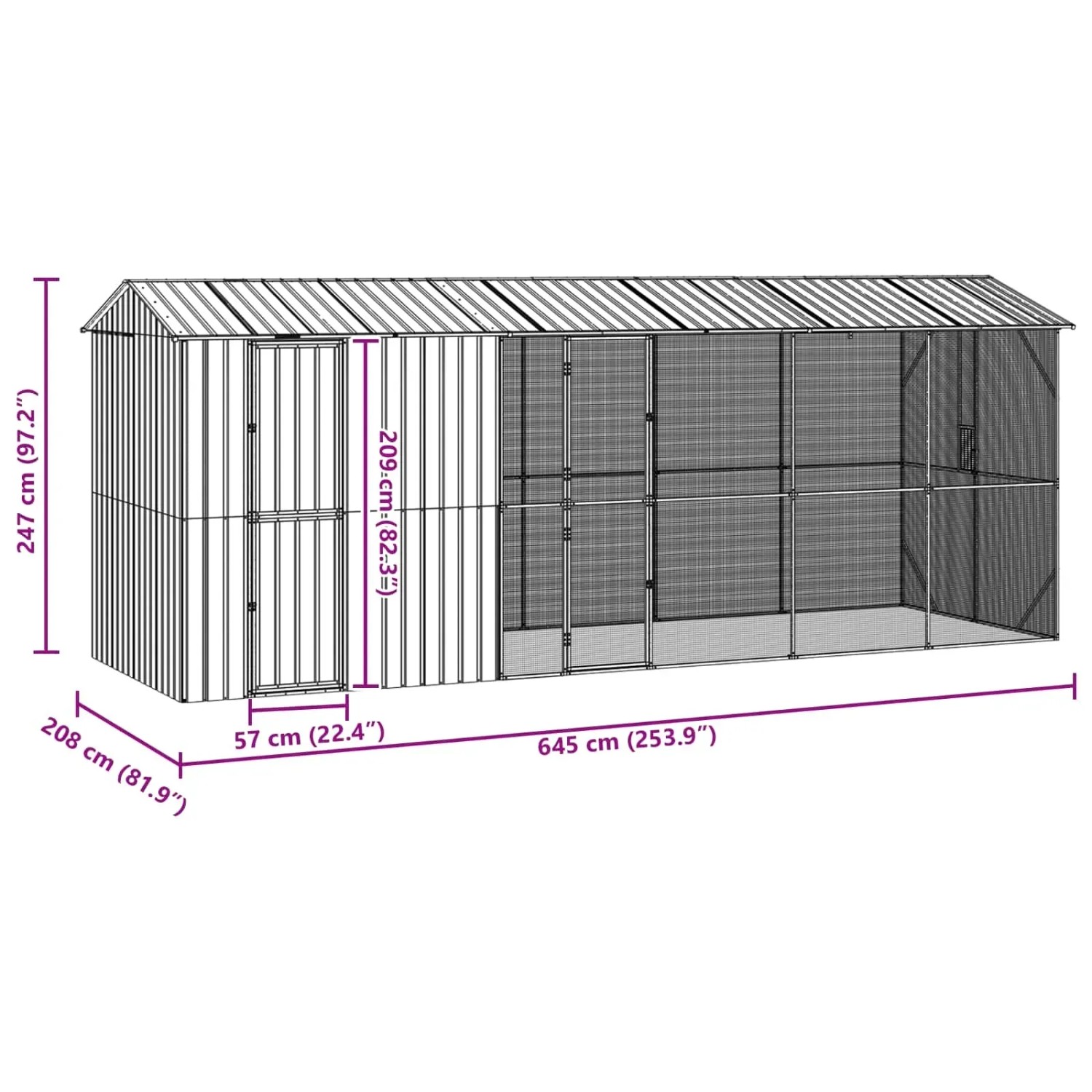 vidaXL Vogelkäfig Anthrazit 645 x 208 x 247 cm Verzinkter Stahl 3325154_9