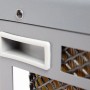 Detailaufnahme der grauen Wärmepumpe Mini für Pools, Fokus auf Lüftungsgitter und Gehäuse.