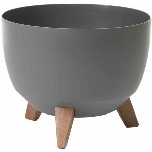 Siena Garden Pflanzgefäß Oslo, anthrazit, Ø 47 cm, mit braunen Füßen im Holz-Look.