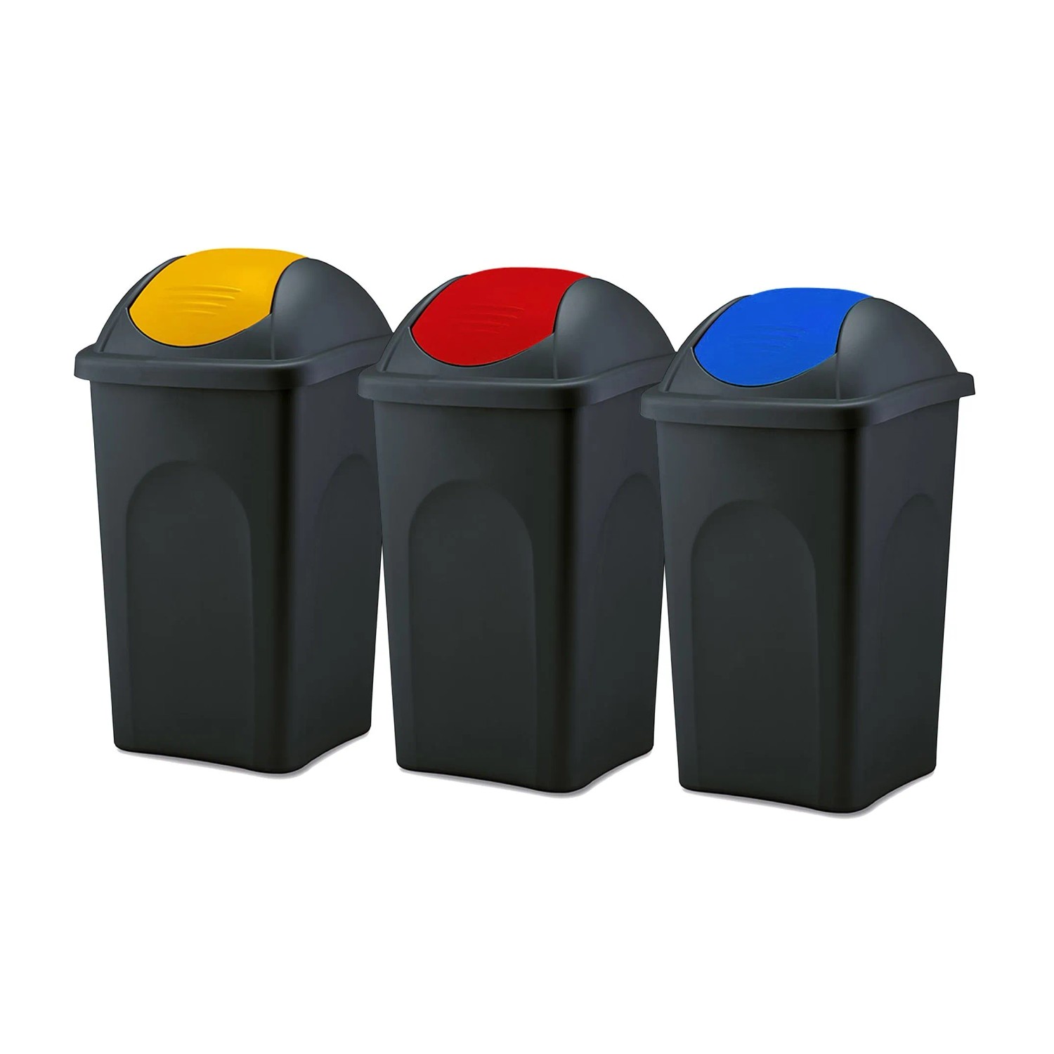 BigDean 3x Mülleimer Groß 60L Schwarz mit Schwingdeckel Gelb Rot & Blau aus Kunststoff Müllsammler Abfalleimer Mülltonne Abfallbehälter Made in Italy