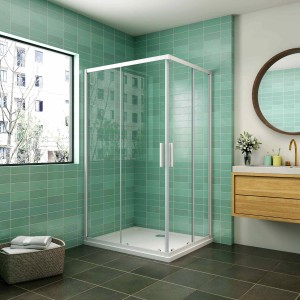AICA Duschkabine Eckeinstieg, 90x80cm, mit Schiebetür aus ESG-Glas. Duschabtrennung im Badezimmer.