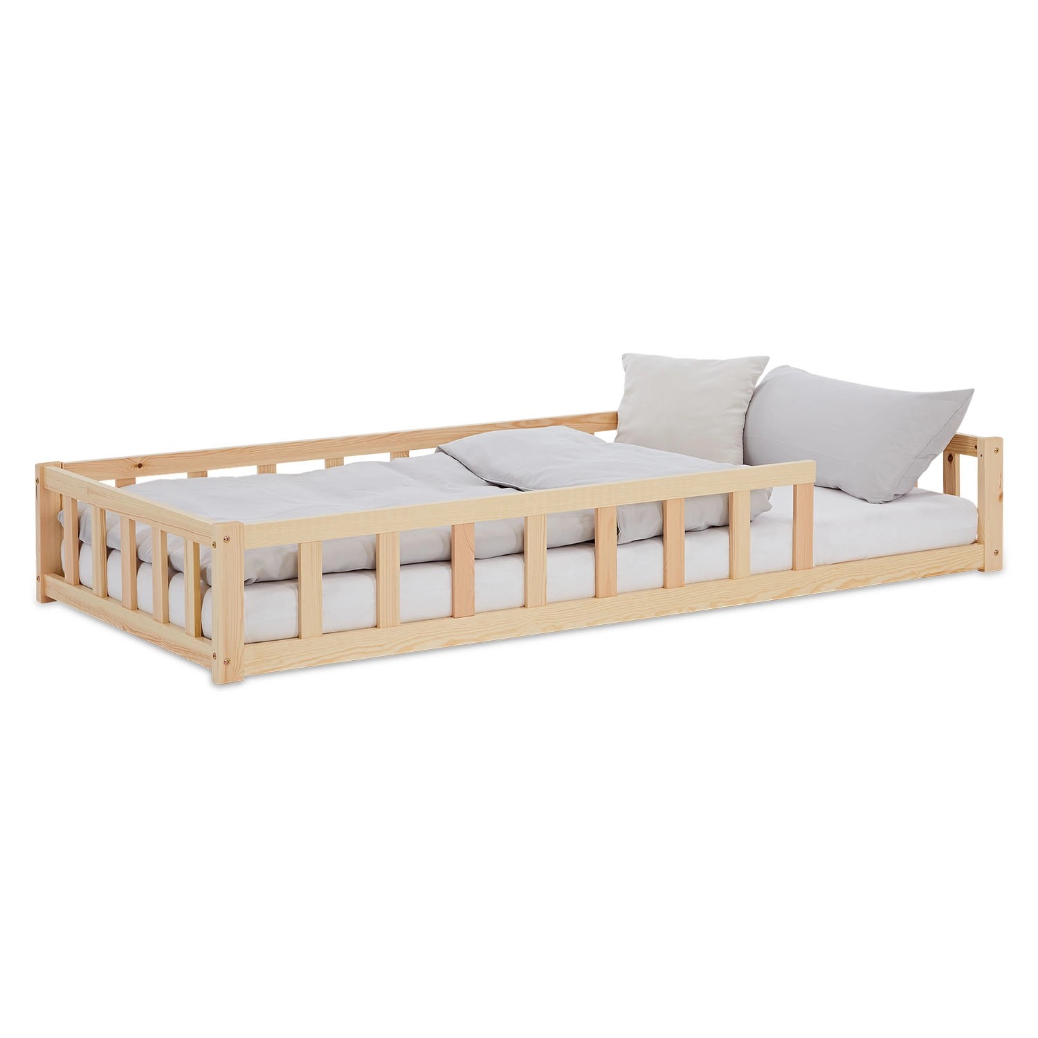 Homestyle4u Kinderbett Natur mit Rausfallschutz 90x200 cm BodenbettLattenro günstig online kaufen
