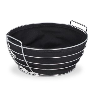 Relaxdays Brotkorb Metall Schwarz mit Stoffeinsatz 11 cm x 23 cm 0,3 kg