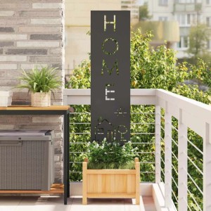 Schwarze vidaXL Sichtschutz-Leinwand mit HOME-Motiv und Haus-Intarsien für Garten & Terrasse.