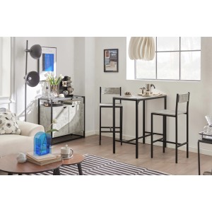 SoBuy Bartisch-Set OGT03-HG mit 2 Barhockern, Holz/Metall grau-schwarz. Ideal für Hausbar oder Gartenparty.