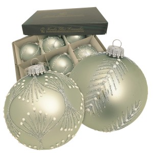 Krebs Glas Lauscha Weihnachtskugeln Kugeln Frostige Zweige Grün 8cm