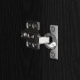 Detailaufnahme: Scharnier an Badezimmerschrank in Schwarz Eichen-Optik.