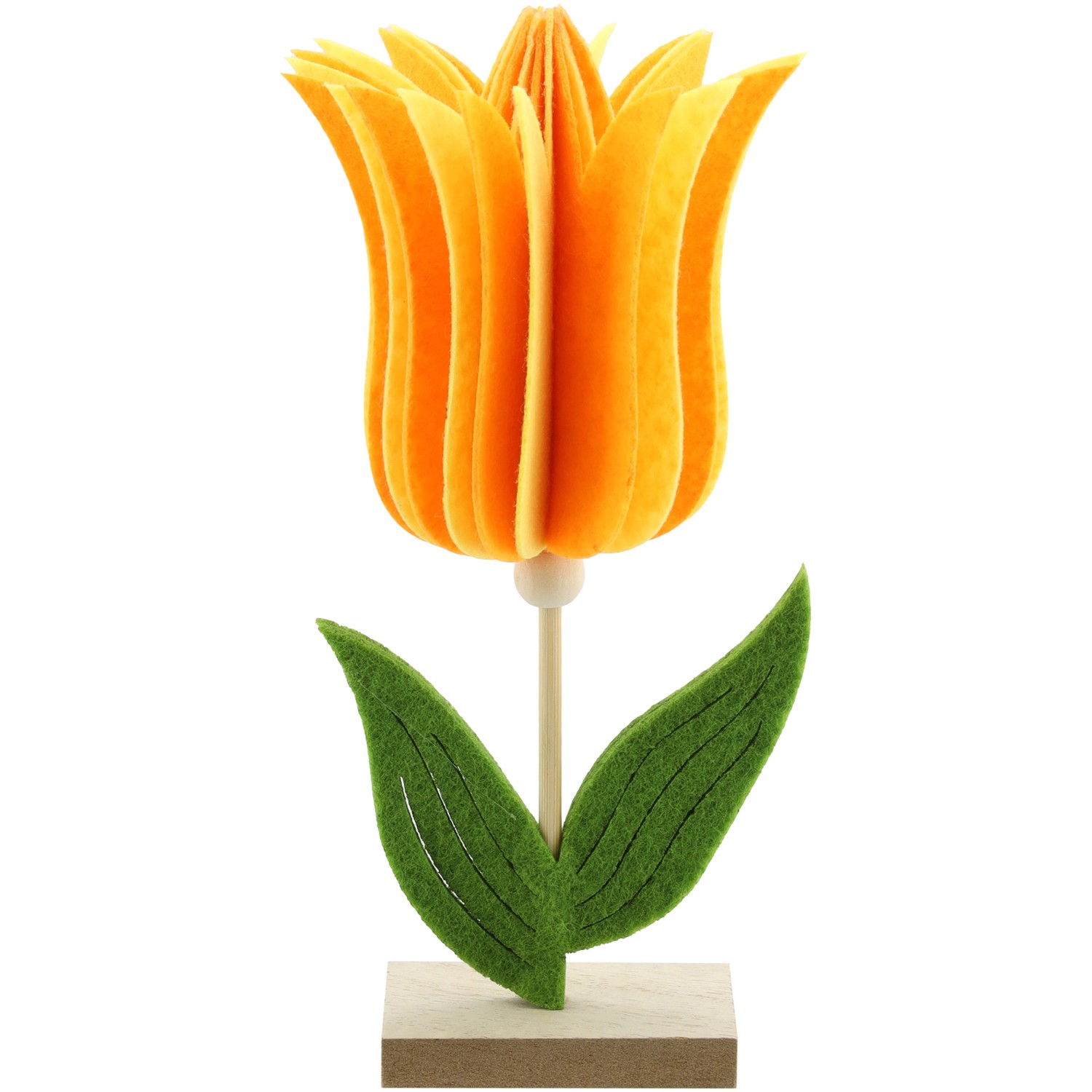 Deko-Blume aus Filz und Holz Ø 8 cm x 18 cm Grün-Orange