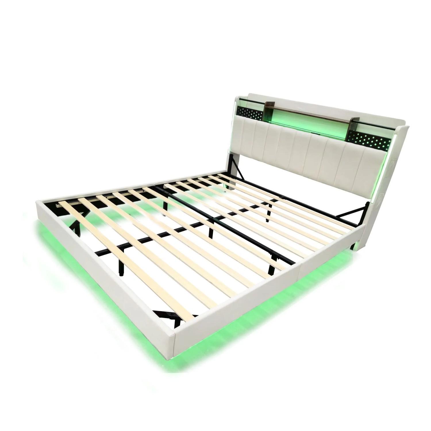 okwish Polsterbett 160×200 Kinderbett mit LED-Beleuchtung und USB-Steckdose ohne Matratze